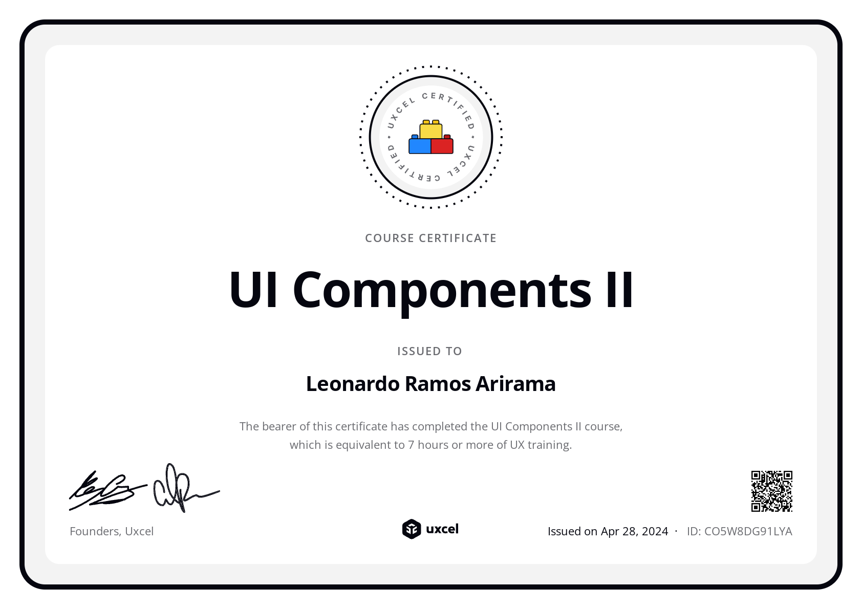 Leonardo Ramos Arirama's certificate